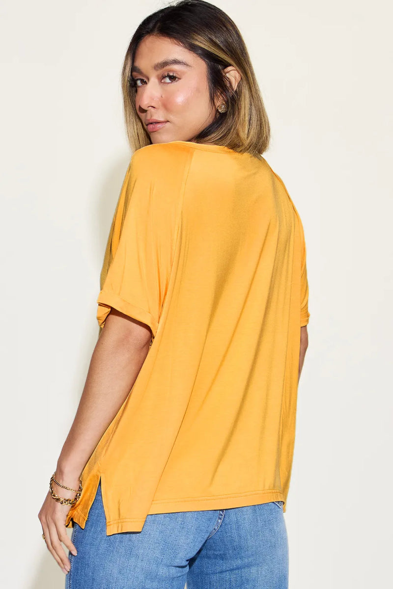 Basic Bae Full Size Bamboo Slit V - Neck Short Sleeve T-Shirt - Hopeford Streams