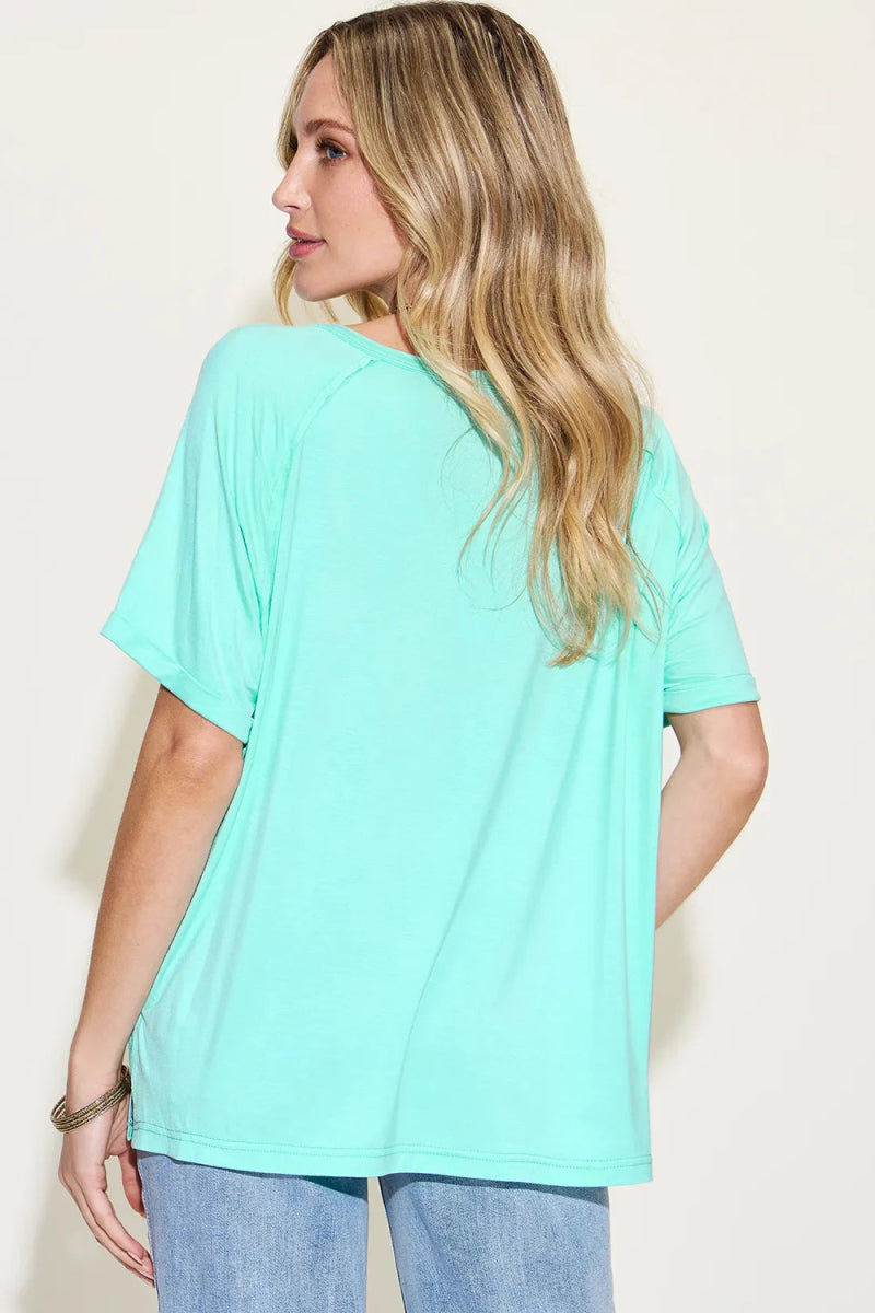 Basic Bae Full Size Bamboo Slit V - Neck Short Sleeve T-Shirt - Hopeford Streams
