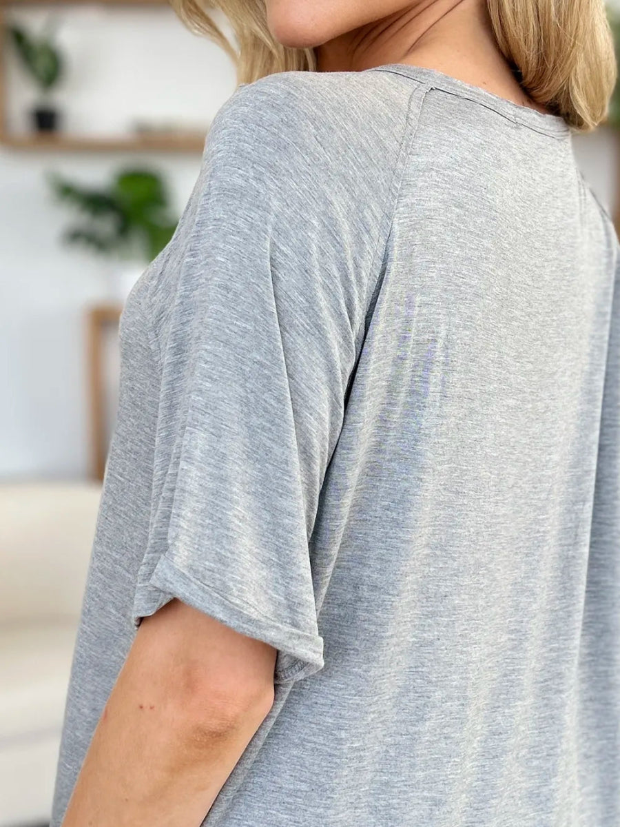 Basic Bae Full Size Bamboo Slit V - Neck Short Sleeve T-Shirt - Hopeford Streams