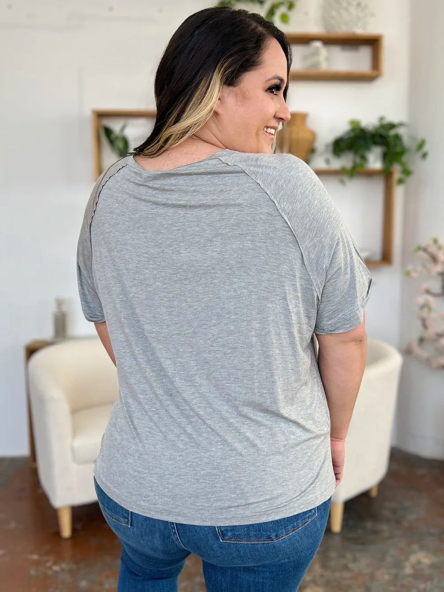 Basic Bae Full Size Bamboo Slit V - Neck Short Sleeve T-Shirt - Hopeford Streams