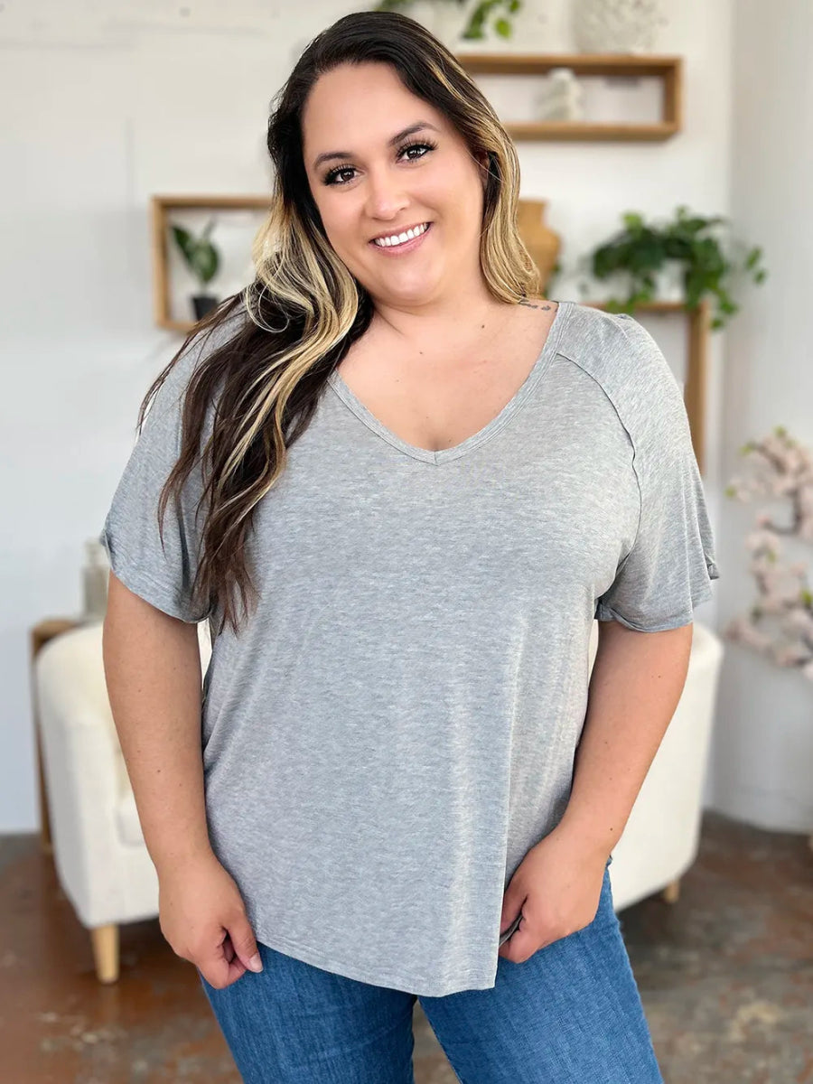 Basic Bae Full Size Bamboo Slit V - Neck Short Sleeve T-Shirt - Hopeford Streams
