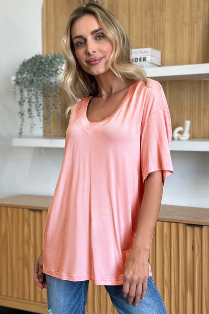 Basic Bae Full Size Bamboo V - Neck Drop Shoulder T-Shirt - Hopeford Streams
