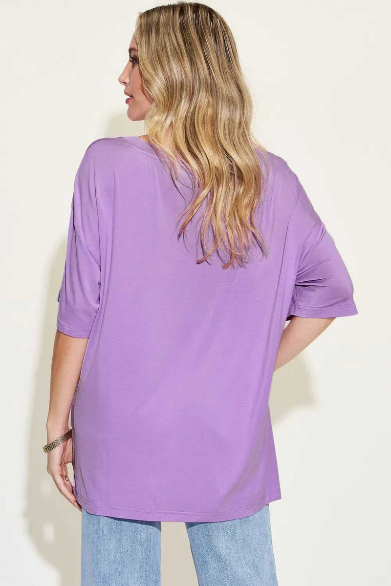 Basic Bae Full Size Bamboo V - Neck Drop Shoulder T-Shirt - Hopeford Streams