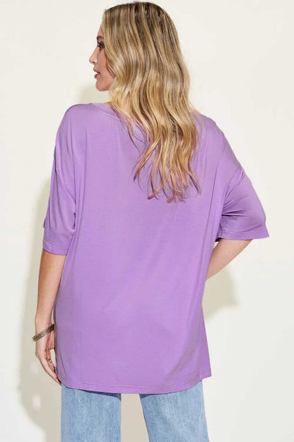 Basic Bae Full Size Bamboo V - Neck Drop Shoulder T-Shirt - Hopeford Streams