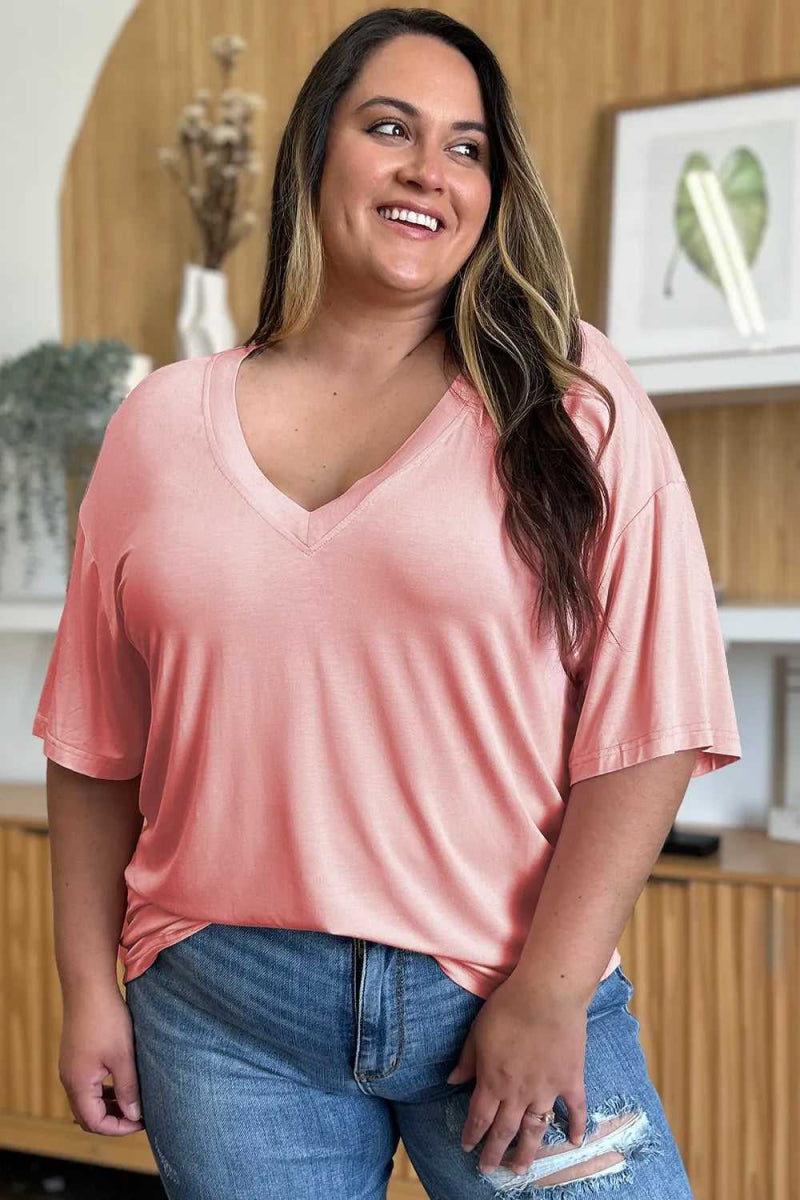 Basic Bae Full Size Bamboo V - Neck Drop Shoulder T-Shirt - Hopeford Streams