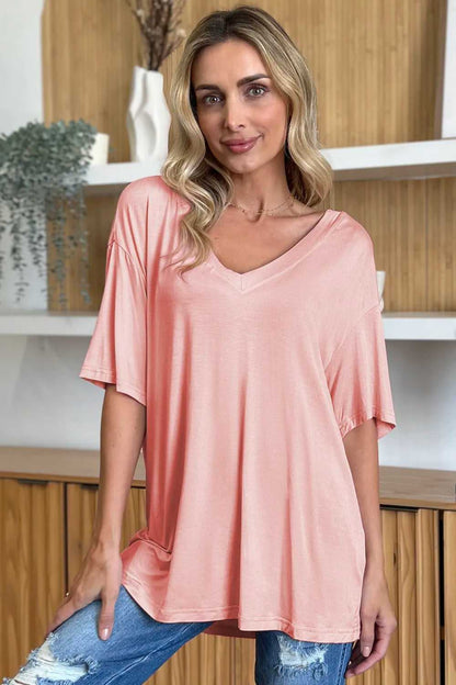 Basic Bae Full Size Bamboo V - Neck Drop Shoulder T-Shirt - Hopeford Streams