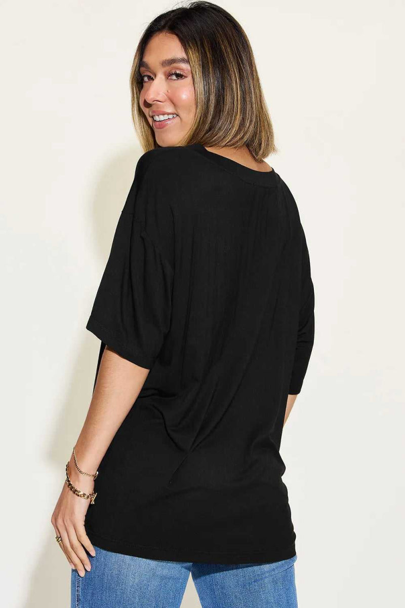 Basic Bae Full Size Bamboo V - Neck Drop Shoulder T-Shirt - Hopeford Streams