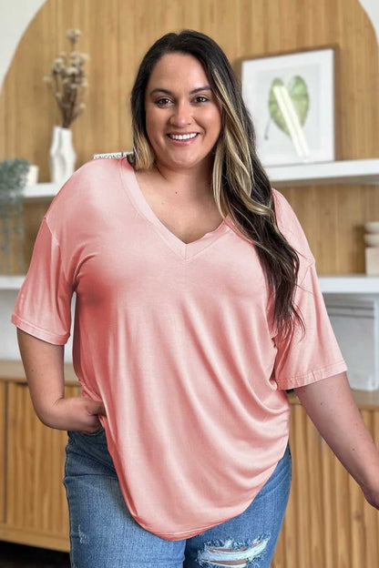Basic Bae Full Size Bamboo V - Neck Drop Shoulder T-Shirt - Hopeford Streams