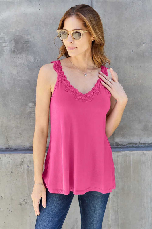 Basic Bae Full Size Lace Detail V - Neck Cutout Cami - Hopeford Streams