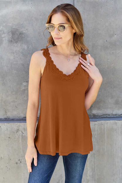 Basic Bae Full Size Lace Detail V - Neck Cutout Cami - Hopeford Streams