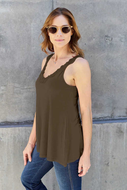 Basic Bae Full Size Lace Detail V - Neck Cutout Cami - Hopeford Streams