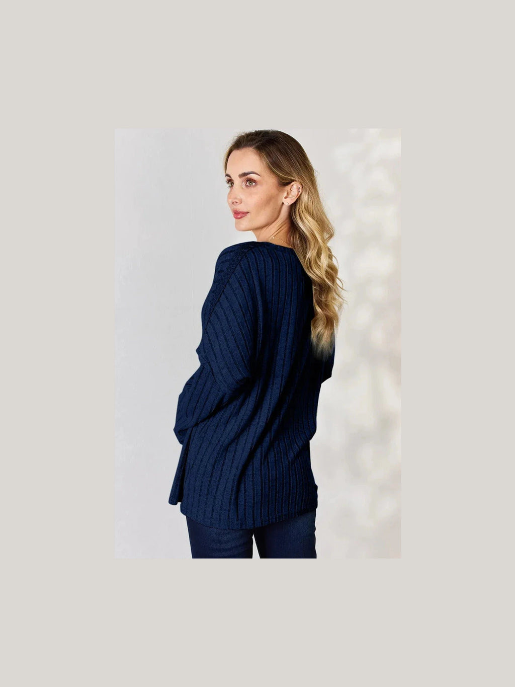 Basic Bae Full Size Ribbed Half Button Long Sleeve T-Shirt -- 
