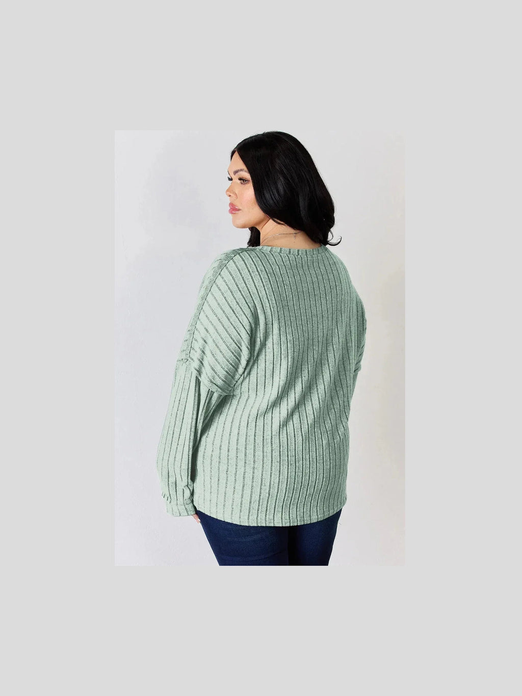 Basic Bae Full Size Ribbed Half Button Long Sleeve T-Shirt -- 