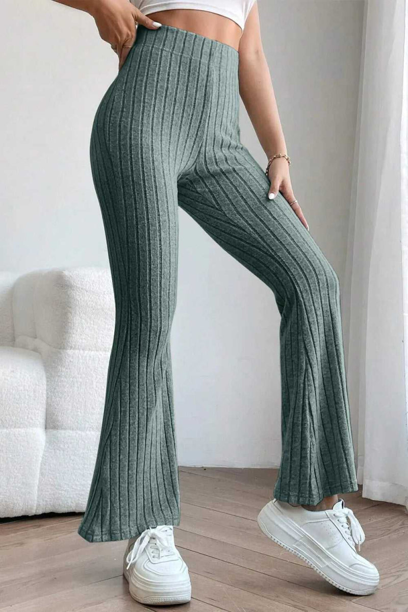 Basic Bae Full Size Ribbed High Waist Flare Pants - Hopeford Streams