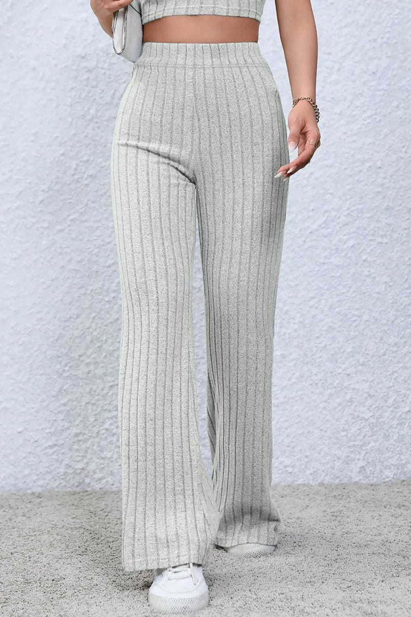 Basic Bae Full Size Ribbed High Waist Flare Pants - Hopeford Streams