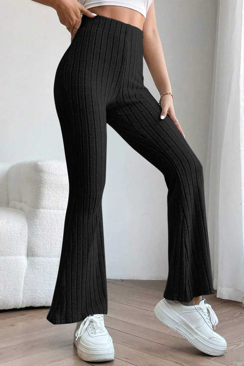 Basic Bae Full Size Ribbed High Waist Flare Pants - Hopeford Streams