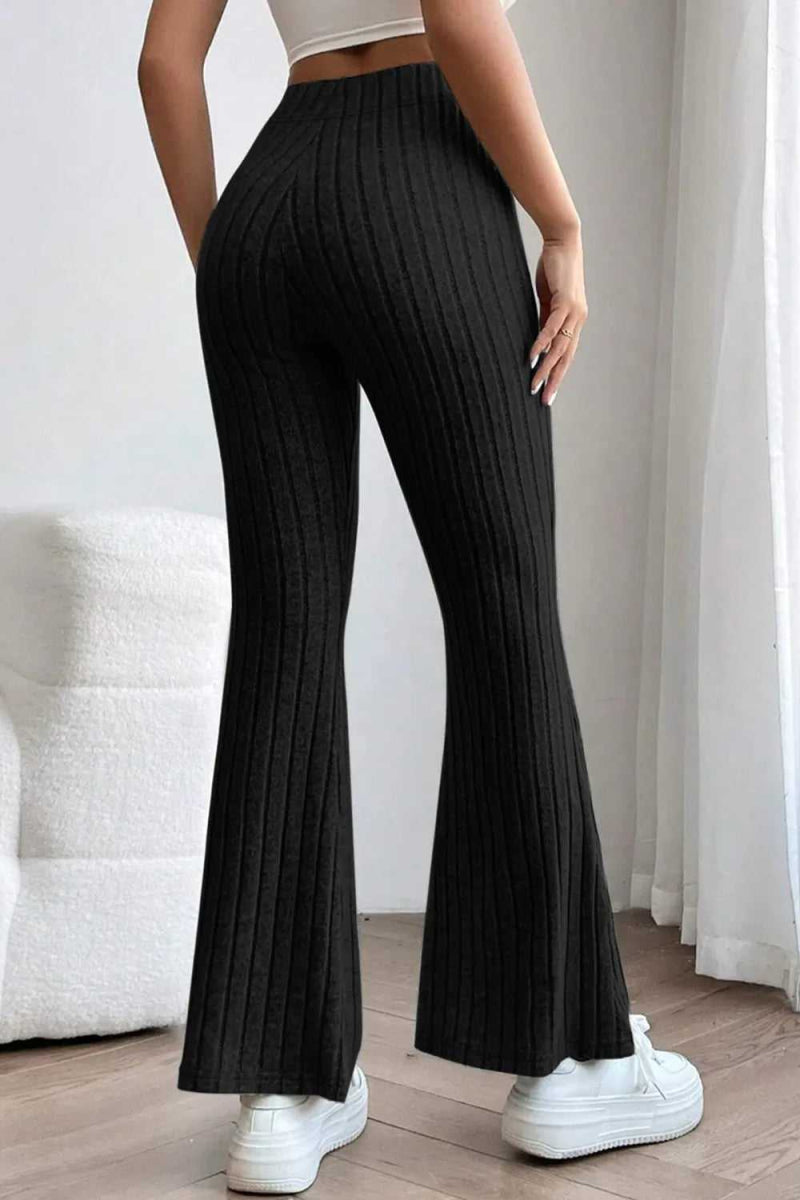 Basic Bae Full Size Ribbed High Waist Flare Pants - Hopeford Streams
