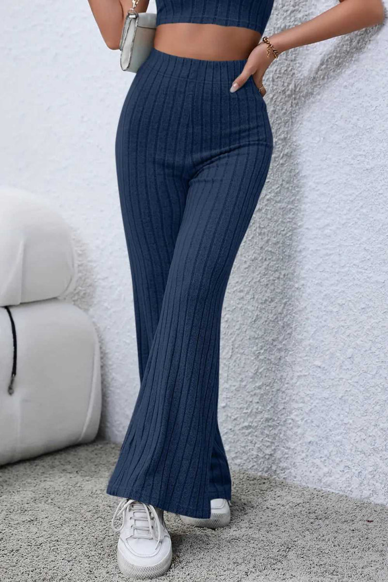 Basic Bae Full Size Ribbed High Waist Flare Pants - Hopeford Streams