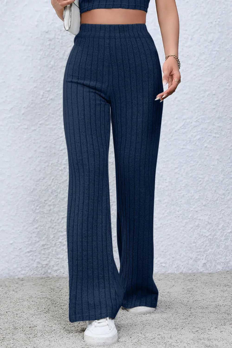 Basic Bae Full Size Ribbed High Waist Flare Pants - Hopeford Streams