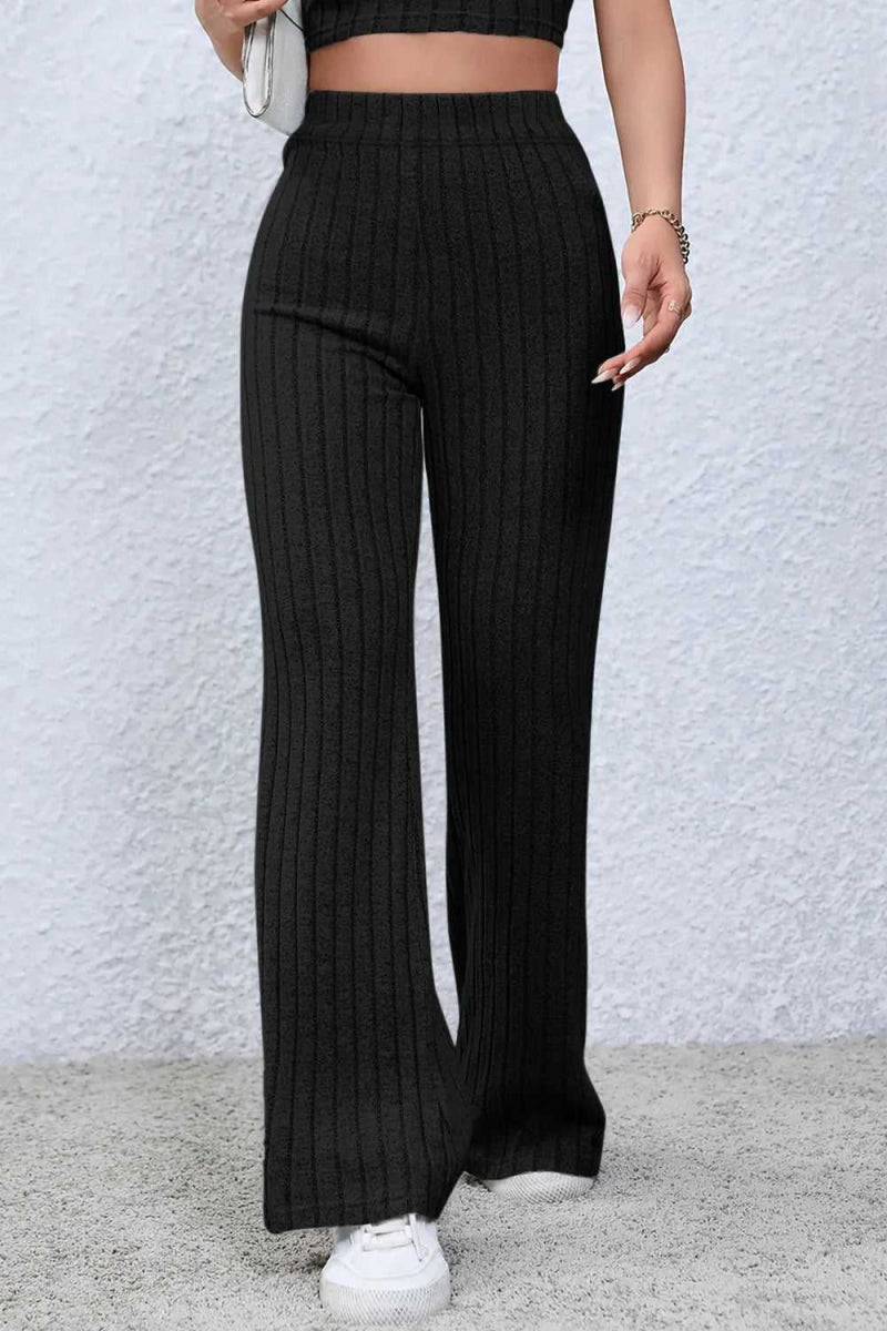 Basic Bae Full Size Ribbed High Waist Flare Pants - Hopeford Streams