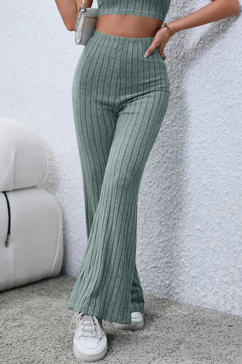 Basic Bae Full Size Ribbed High Waist Flare Pants - Hopeford Streams