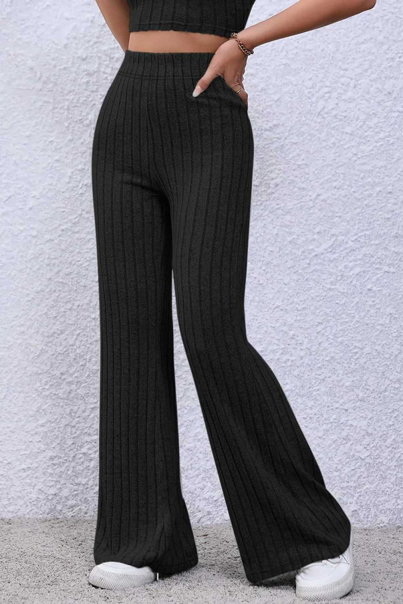 Basic Bae Full Size Ribbed High Waist Flare Pants - Hopeford Streams