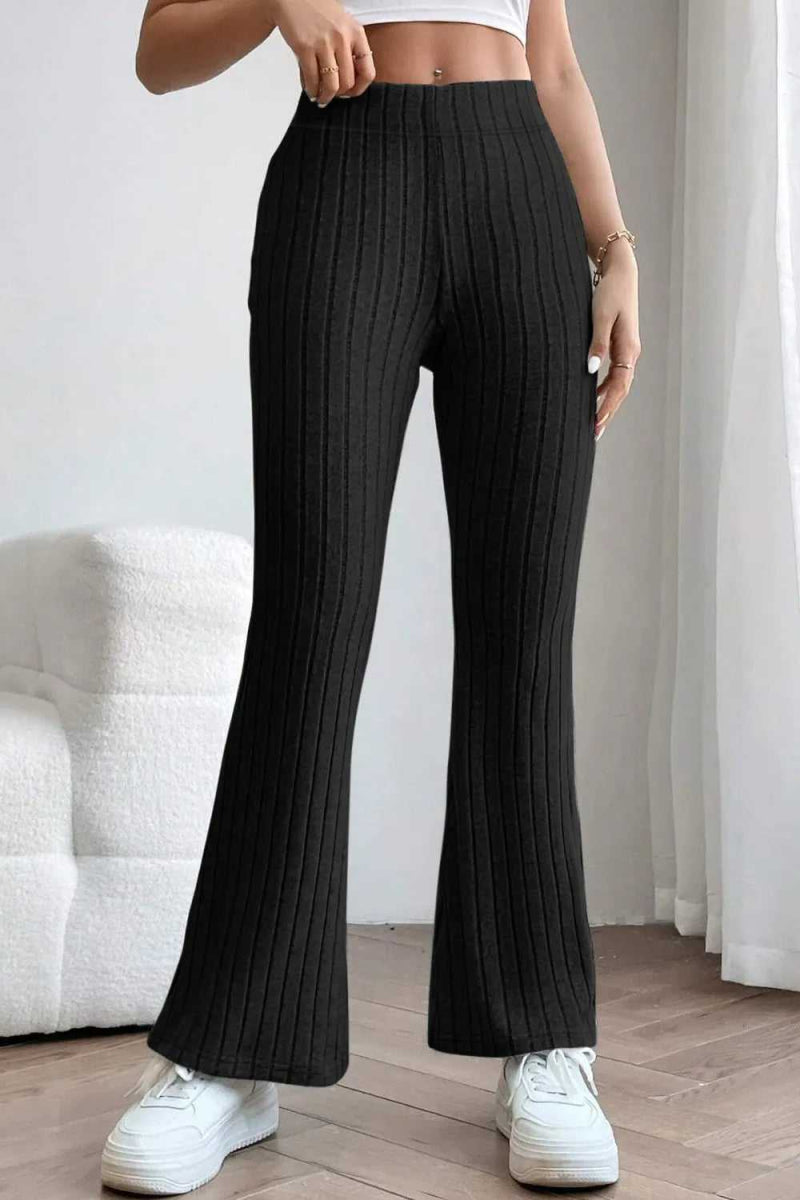 Basic Bae Full Size Ribbed High Waist Flare Pants - Hopeford Streams