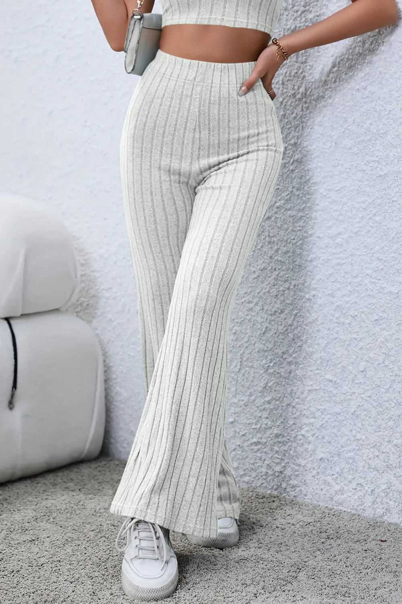 Basic Bae Full Size Ribbed High Waist Flare Pants - Hopeford Streams