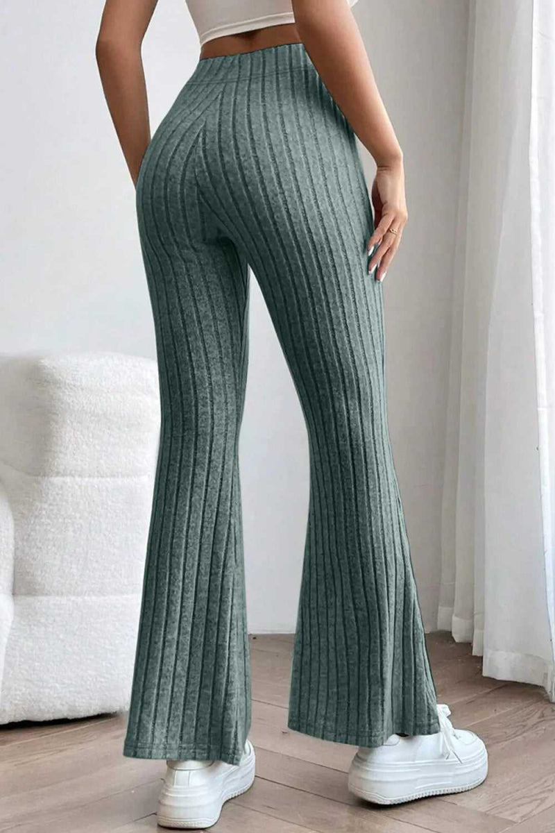 Basic Bae Full Size Ribbed High Waist Flare Pants - Hopeford Streams