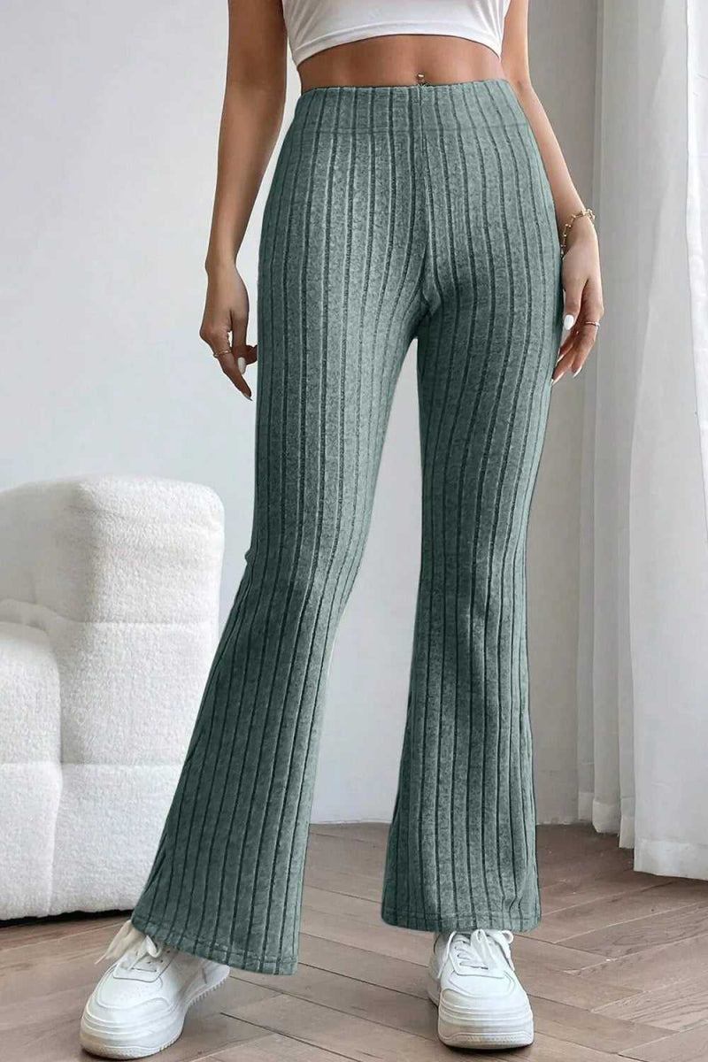 Basic Bae Full Size Ribbed High Waist Flare Pants - Hopeford Streams