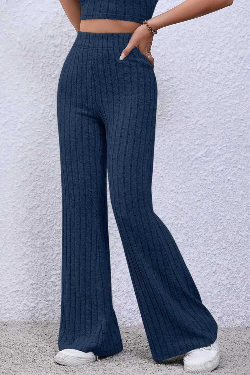 Basic Bae Full Size Ribbed High Waist Flare Pants - Hopeford Streams