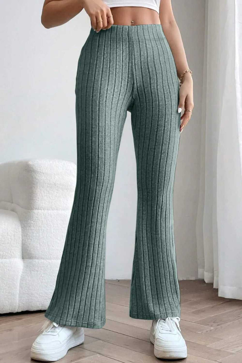 Basic Bae Full Size Ribbed High Waist Flare Pants - Hopeford Streams