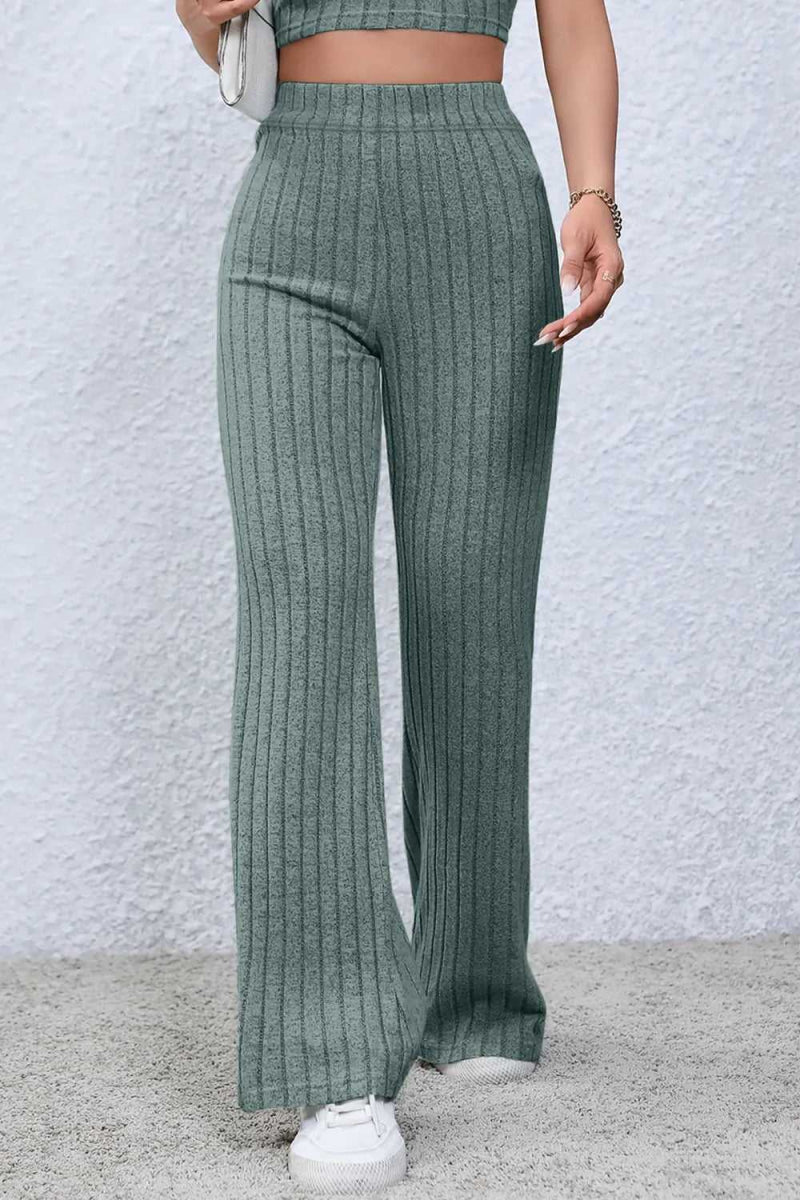 Basic Bae Full Size Ribbed High Waist Flare Pants - Hopeford Streams