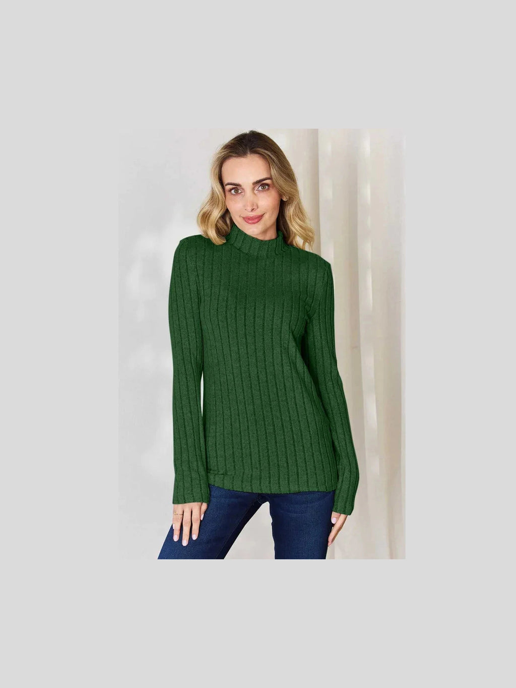 Basic Bae Full Size Ribbed Mock Neck Long Sleeve T-Shirt -- 