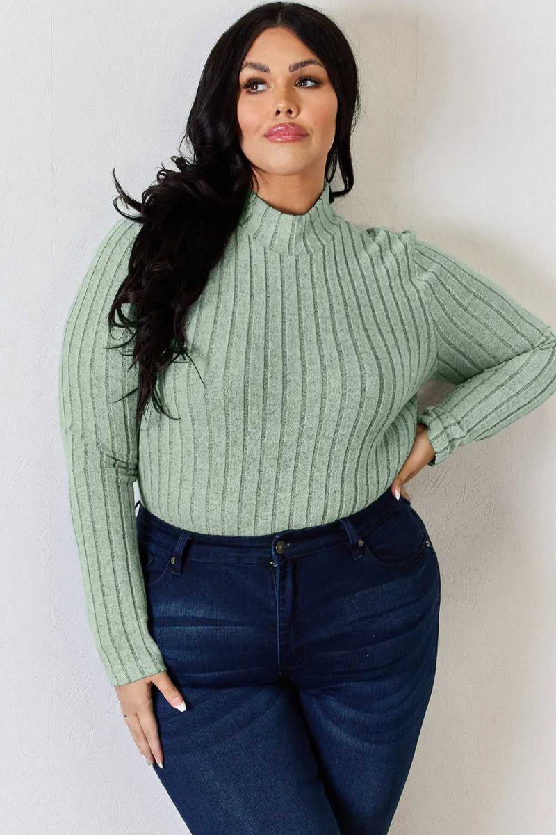 Basic Bae Full Size Ribbed Mock Neck Long Sleeve T-Shirt - Hopeford Streams