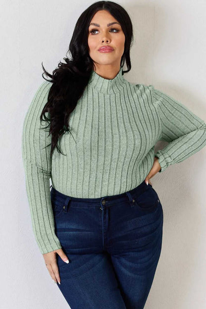 Basic Bae Full Size Ribbed Mock Neck Long Sleeve T-Shirt - Hopeford Streams