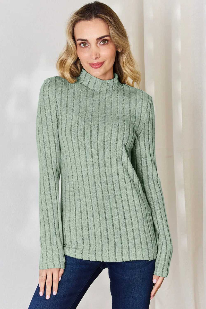 Basic Bae Full Size Ribbed Mock Neck Long Sleeve T-Shirt - Hopeford Streams