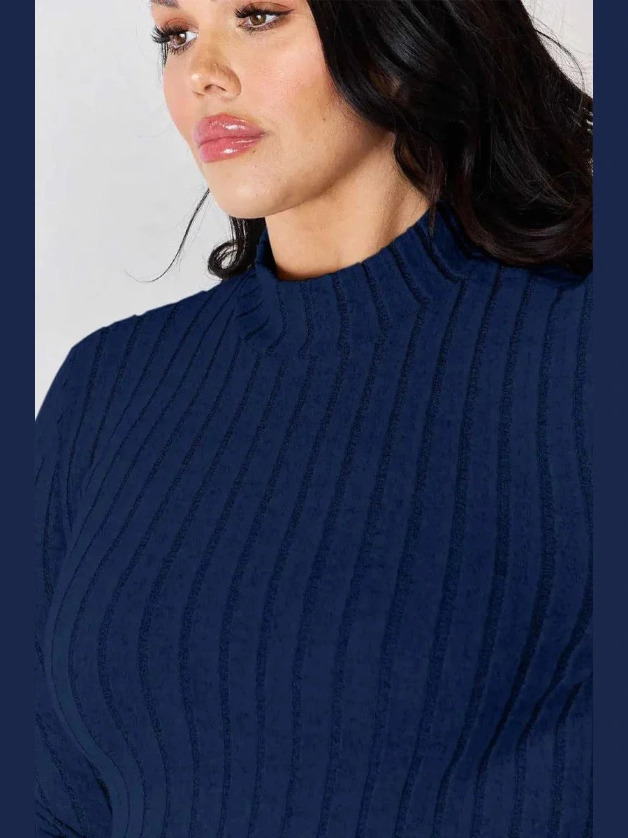 Basic Bae Full Size Ribbed Mock Neck Long Sleeve T-Shirt -- 