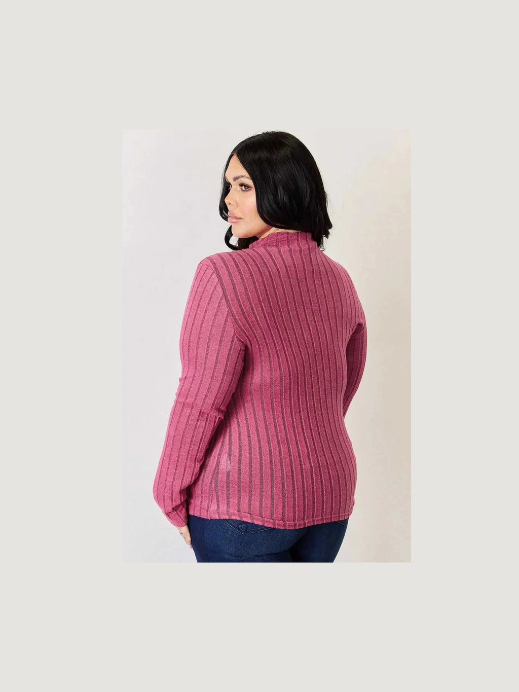 Basic Bae Full Size Ribbed Mock Neck Long Sleeve T-Shirt -- 