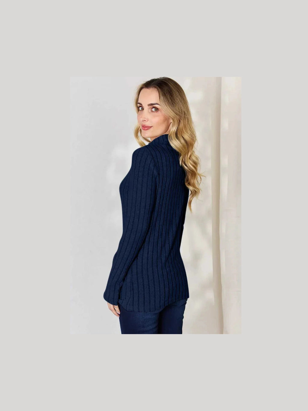 Basic Bae Full Size Ribbed Mock Neck Long Sleeve T-Shirt -- 