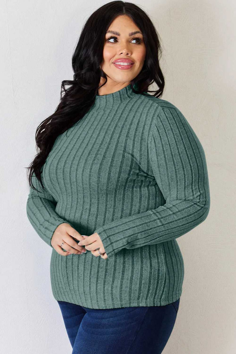 Basic Bae Full Size Ribbed Mock Neck Long Sleeve T-Shirt - Hopeford Streams
