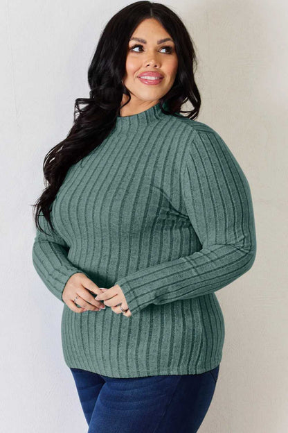 Basic Bae Full Size Ribbed Mock Neck Long Sleeve T-Shirt - Hopeford Streams