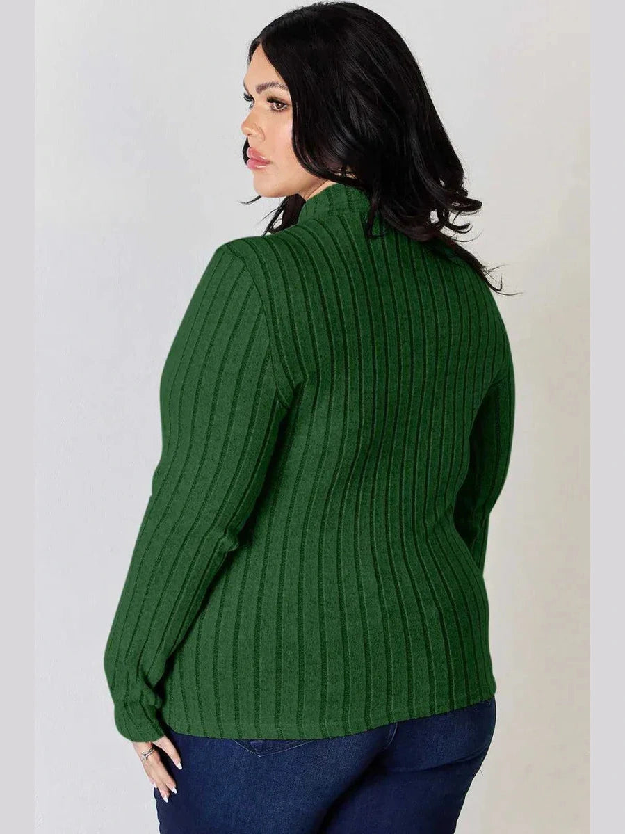 Basic Bae Full Size Ribbed Mock Neck Long Sleeve T-Shirt -- 