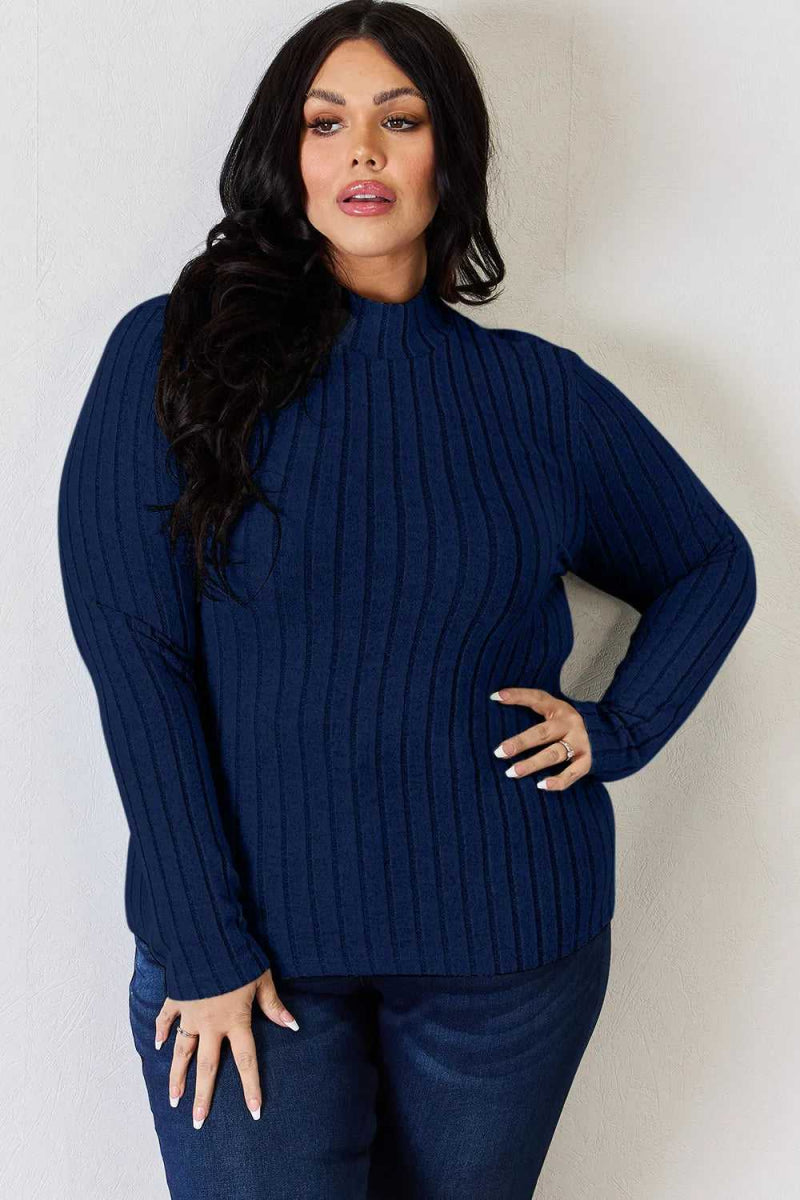 Basic Bae Full Size Ribbed Mock Neck Long Sleeve T-Shirt - Hopeford Streams