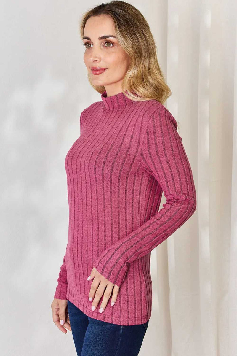 Basic Bae Full Size Ribbed Mock Neck Long Sleeve T-Shirt - Hopeford Streams