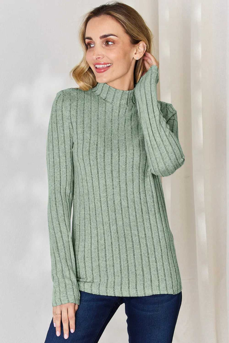 Basic Bae Full Size Ribbed Mock Neck Long Sleeve T-Shirt - Hopeford Streams