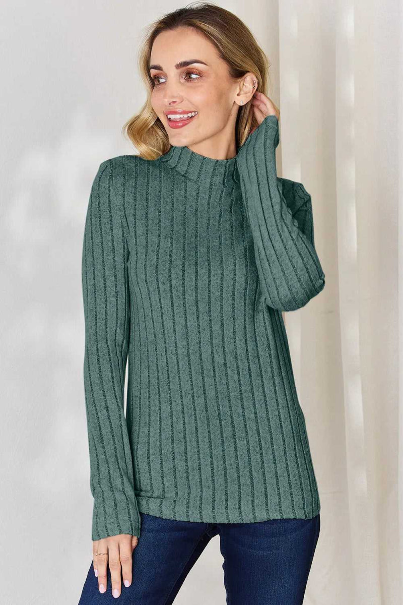 Basic Bae Full Size Ribbed Mock Neck Long Sleeve T-Shirt - Hopeford Streams