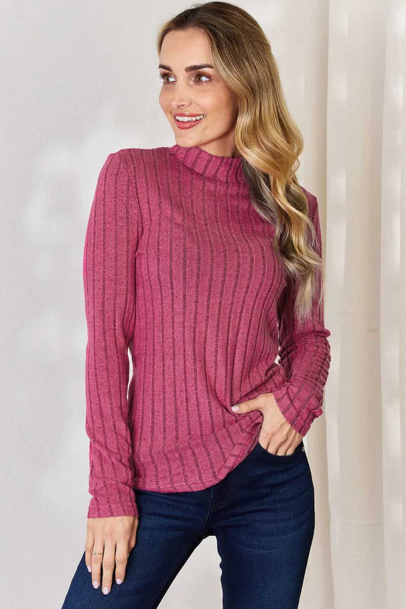 Basic Bae Full Size Ribbed Mock Neck Long Sleeve T-Shirt - Hopeford Streams