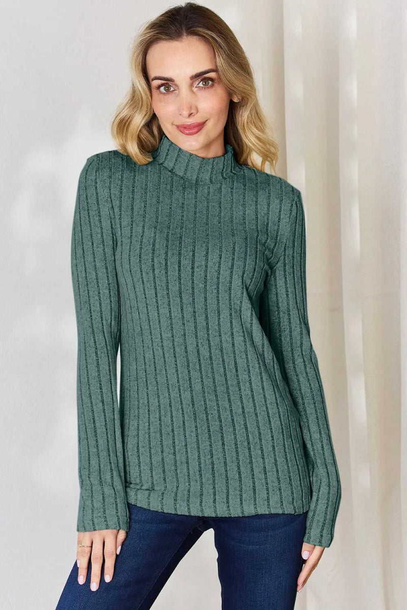 Basic Bae Full Size Ribbed Mock Neck Long Sleeve T-Shirt - Hopeford Streams