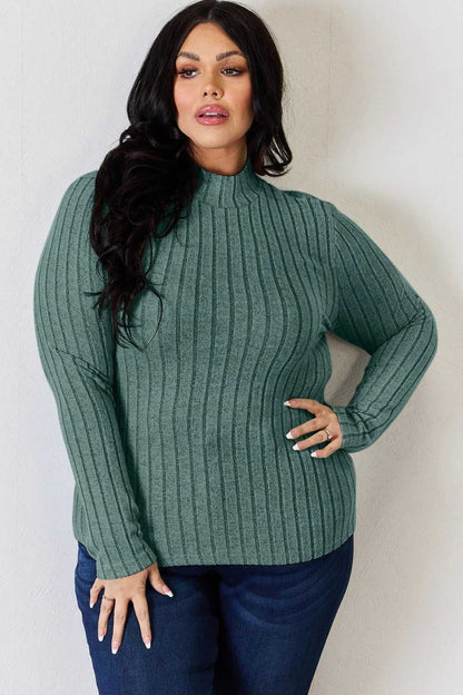 Basic Bae Full Size Ribbed Mock Neck Long Sleeve T-Shirt - Hopeford Streams